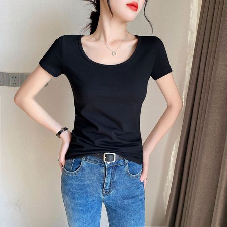 Women's White Round Neck Short Sleeve T-Shirt